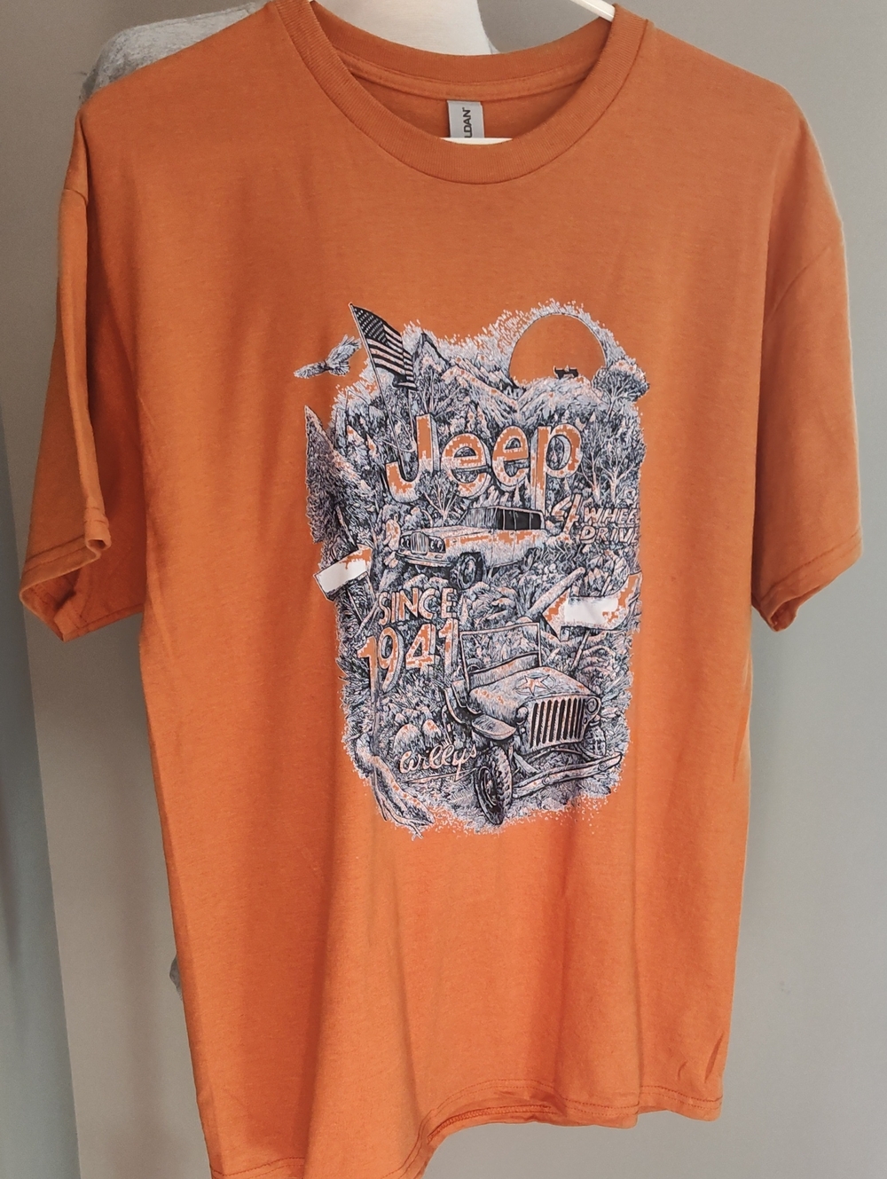 Jeep Orange And Blue Short Sleeve Cotton Graphic T-Shirt With Cool Jeep Graphics